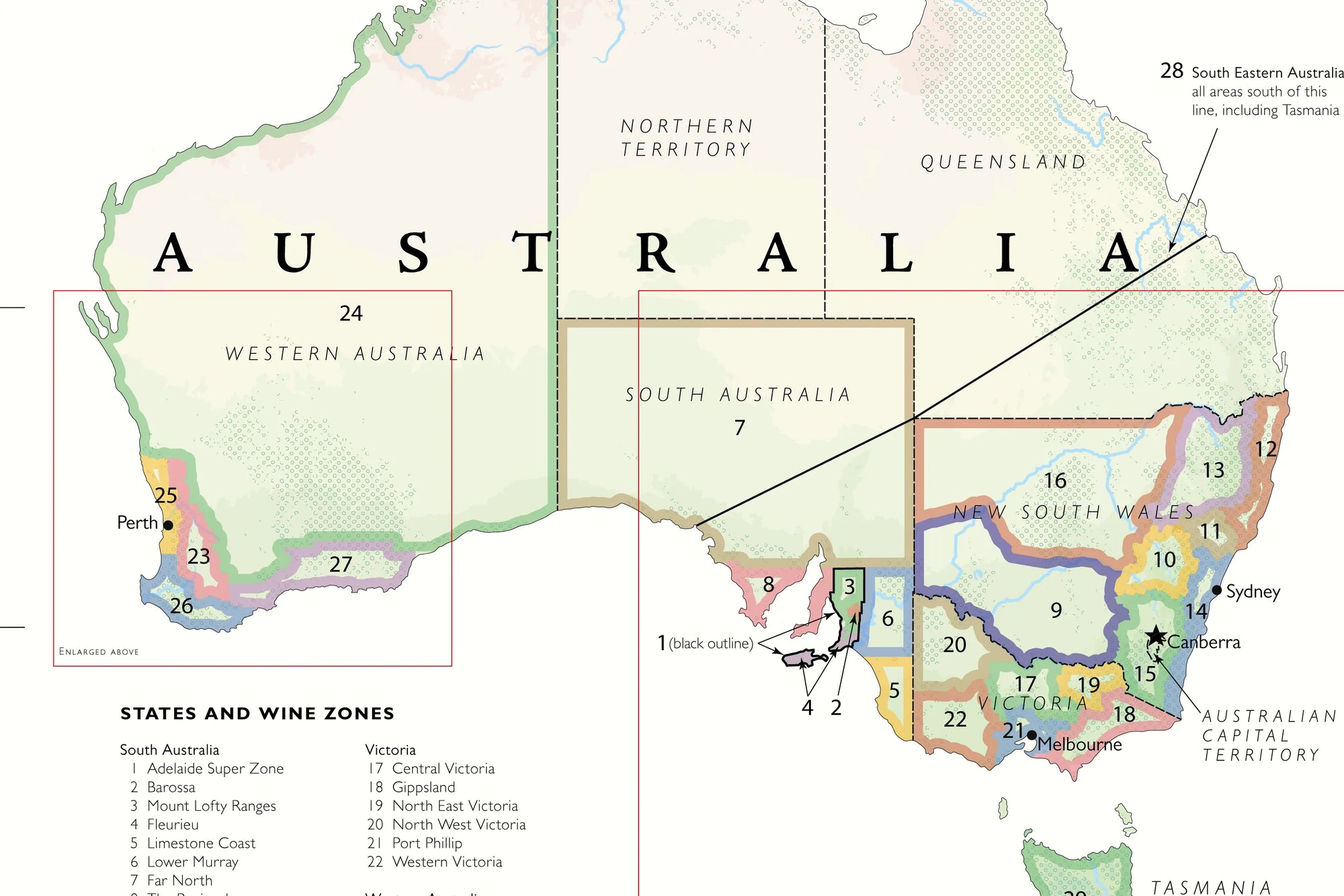Key Map of Australia with wine zones labeled