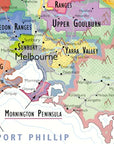 Map of Melbourne and surrounding areas with various regions labeled.