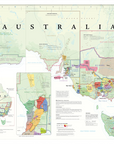 De Long Wine Map of Australia Framed shows detailed, color-coded regions with labeled names and boundaries.