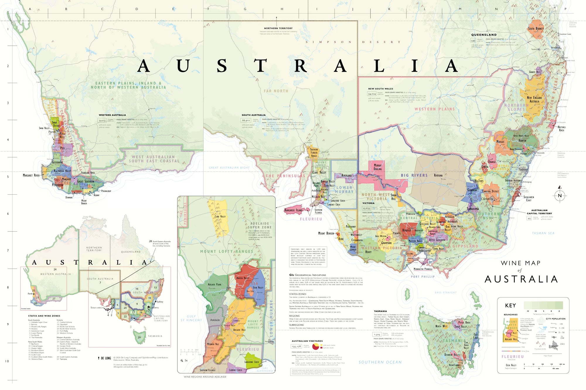 Map of Australia with wine regions labeled