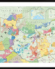 De Long Wine Map of Austria and Hungary Framed highlights wine regions, borders, and key features in vibrant detail.