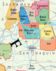 De Long Wine Map of California AVAs near Stockton, CA, on premium matte paper with labeled regions and major roads.