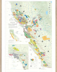 De Long Wine Map of California Framed, 24x36", shows detailed wine regions and appellations.
