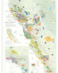 De Long Wine Map of California Framed, 24x36", highlights regions and vineyards with Napa and Sonoma insets.