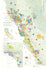 The Wine Map of California (24" x 36") features detailed, color-coded AVAs, highlights Napa Valley, Sonoma, and the Central Coast, and includes a Southern California inset plus a legend explaining wine varietals.