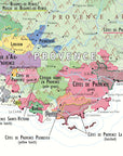 De Long Wine Map of France: Provence vineyards, color-coded by appellation and region.