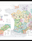 De Long Wine Map of France IGPs, wood-framed with borders, labels, and insets of Paris and Corsica.