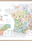 De Long Wine Map of France IGPs Framed features detailed regions, colorful borders, labels, and an informative key.