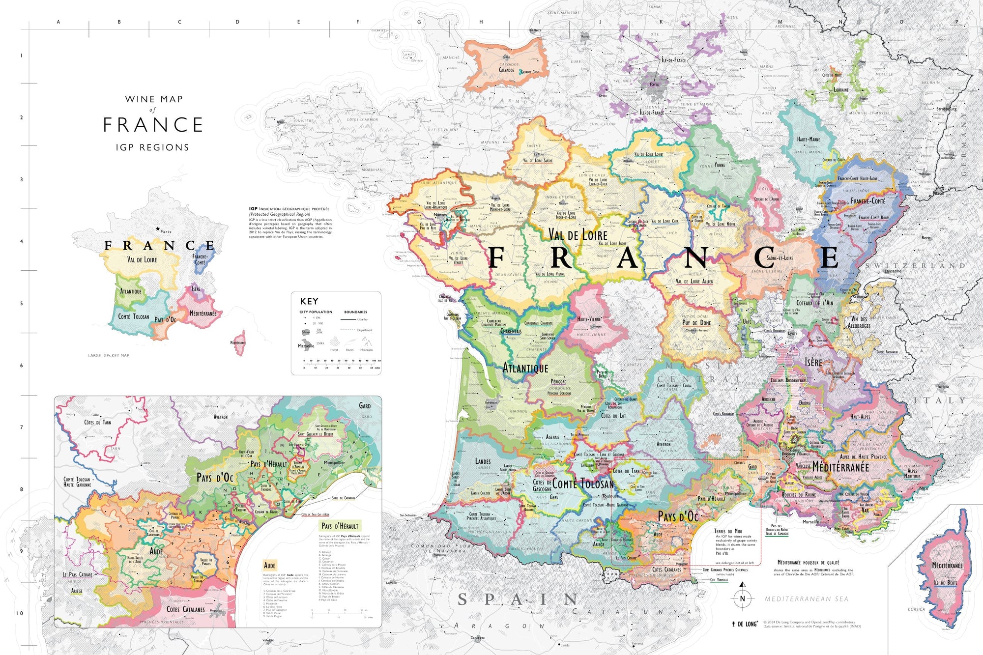 Wine Map of France IGPs | De Long