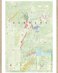 De Long Wine Map of Germany Framed shows major wine regions with color codes and regional insets.