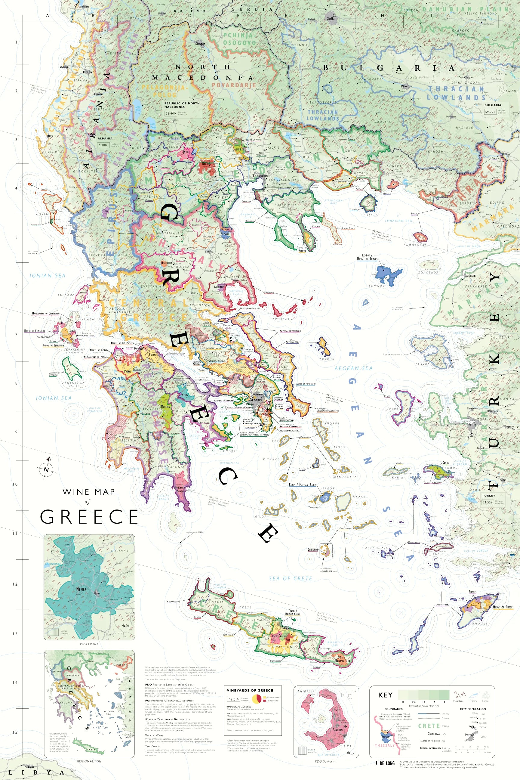 Map of Greece with wine regions labeled