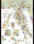 De Long Wine Map of Italy Framed shows DOC/DOCG regions with colored labels for each wine type.