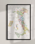 Wine Map of Italy IGTs Framed: This vibrant, wood-framed map highlights Italy’s IGT wine regions with clear borders and a legend—perfect for display on a light-colored wall.