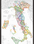 The Wine Map of Italy IGTs Framed features wood framing and displays all Italian wine regions, including IGTs, with names and colorful borders. Includes mainland, Sicily, Sardinia, a legend, and an inset map for easy reference.