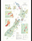 De Long Wine Map of New Zealand Framed shows key wine regions and vineyards—ready to hang.