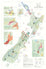 De Long Wine Map of New Zealand displays main regions, subregions, and vineyard locations on both islands.