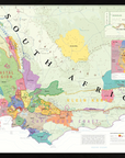 De Long Wine Map of South Africa Framed—colorful map with regions, labels, key, and insets.