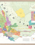 De Long Wine Map of South Africa Framed: detailed, color-coded regions with labels, boundaries, and inset maps.