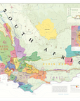 De Long Wine Map of South Africa Framed displays regions, colored areas, labels, and a Stellenbosch inset.