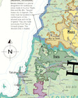 De Long’s Wine Map of South America shows Chilean regions, highlighting Secano Interior and key grape varieties.
