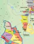 De Long’s Wine Map of South America features colorful labeled subzones, towns, and bold borders for key wine regions.