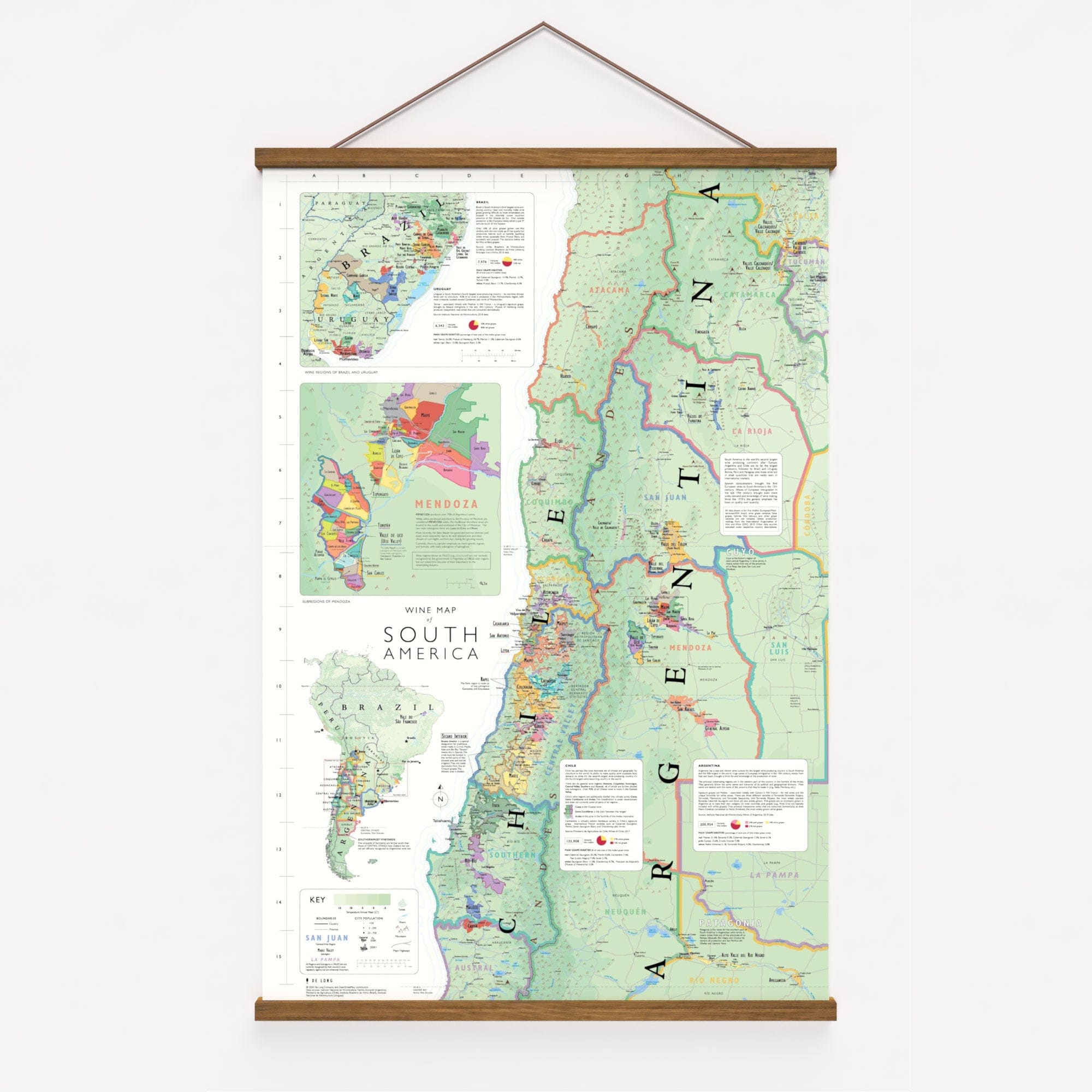 Wine Map of South America Framed