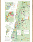 De Long Wine Map of South America Framed showcases wine regions in Argentina, Chile, Uruguay & Brazil with detailed insets.