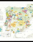 The De Long Wine Map of Spain & Portugal Framed, 24x36", features regions, labels, and vibrant geography.