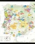 De Long Wine Map of Spain & Portugal Framed, 24x36", shows wine regions, cities & neighboring countries.