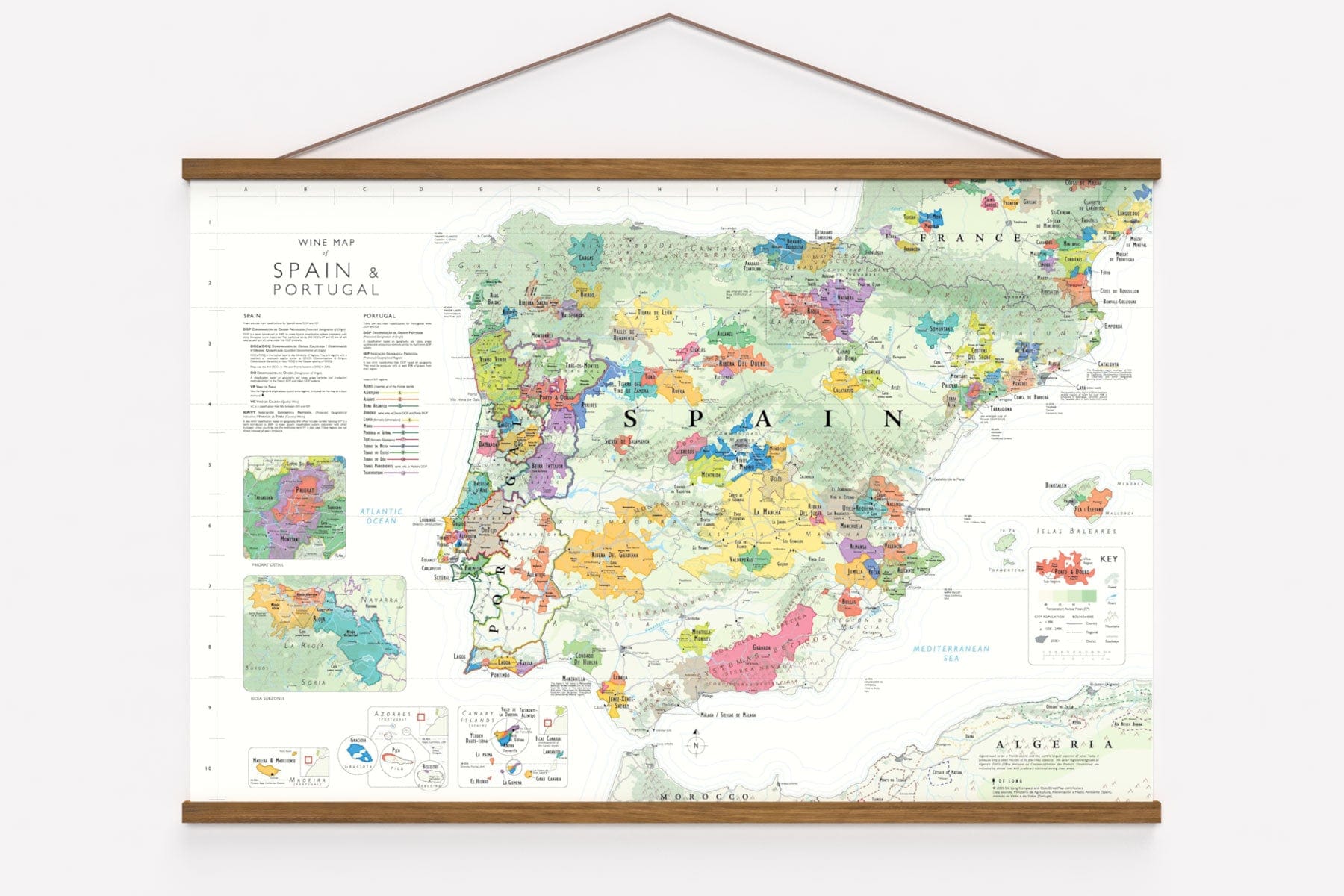 Wine Map of Spain and Portugal Framed