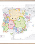 De Long Wine Map of Spain & Portugal IGPs Framed shows color-coded regions, major cities, and bordering countries.