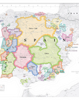 De Long Wine Map of Spain & Portugal IGPs Framed: color-coded with regions, boundaries, and regional names.