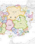 De Long Wine Map of Spain & Portugal IGPs, featuring outlined regions with labels and key in lower right corner.