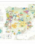 De Long Wine Map of Spain & Portugal Framed, 24x36", features colored regions, borders, rivers & features.