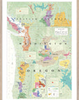 De Long Wine Map of the Pacific Northwest Framed highlights Oregon & Washington AVAs and British Columbia regions.