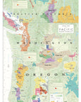 De Long Wine Map of the Pacific Northwest Framed shows Oregon, Washington AVAs, and British Columbia wine regions.