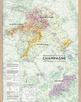 De Long Wine Regions of Champagne Framed map, A1, with French & English labels: Montagne de Reims, Vallée de la Marne, Côte des Blancs.
