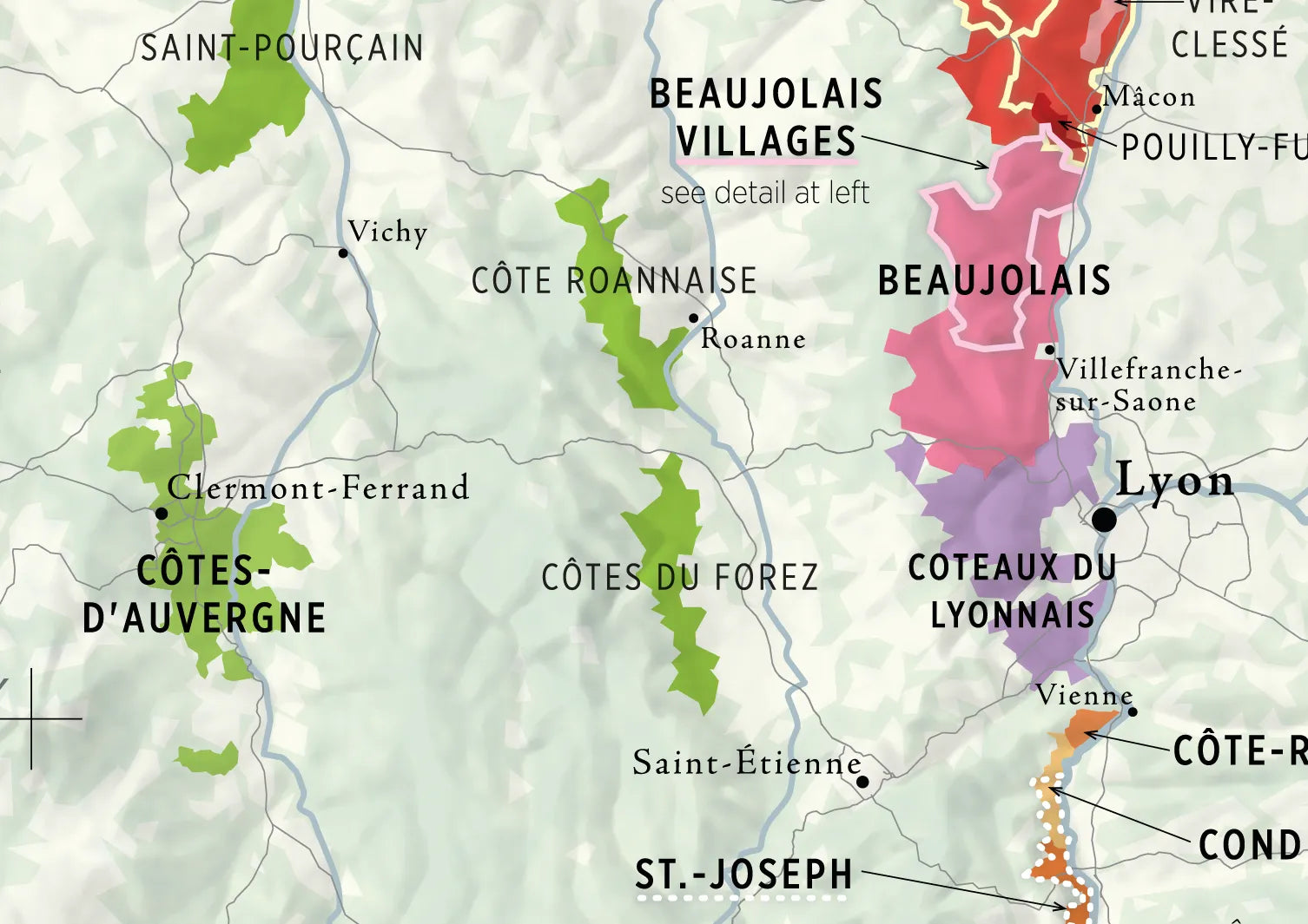 De Long Wine Regions of France Vino One map highlights Beaujolais, Coteaux du Lyonnais, and more near Lyon.