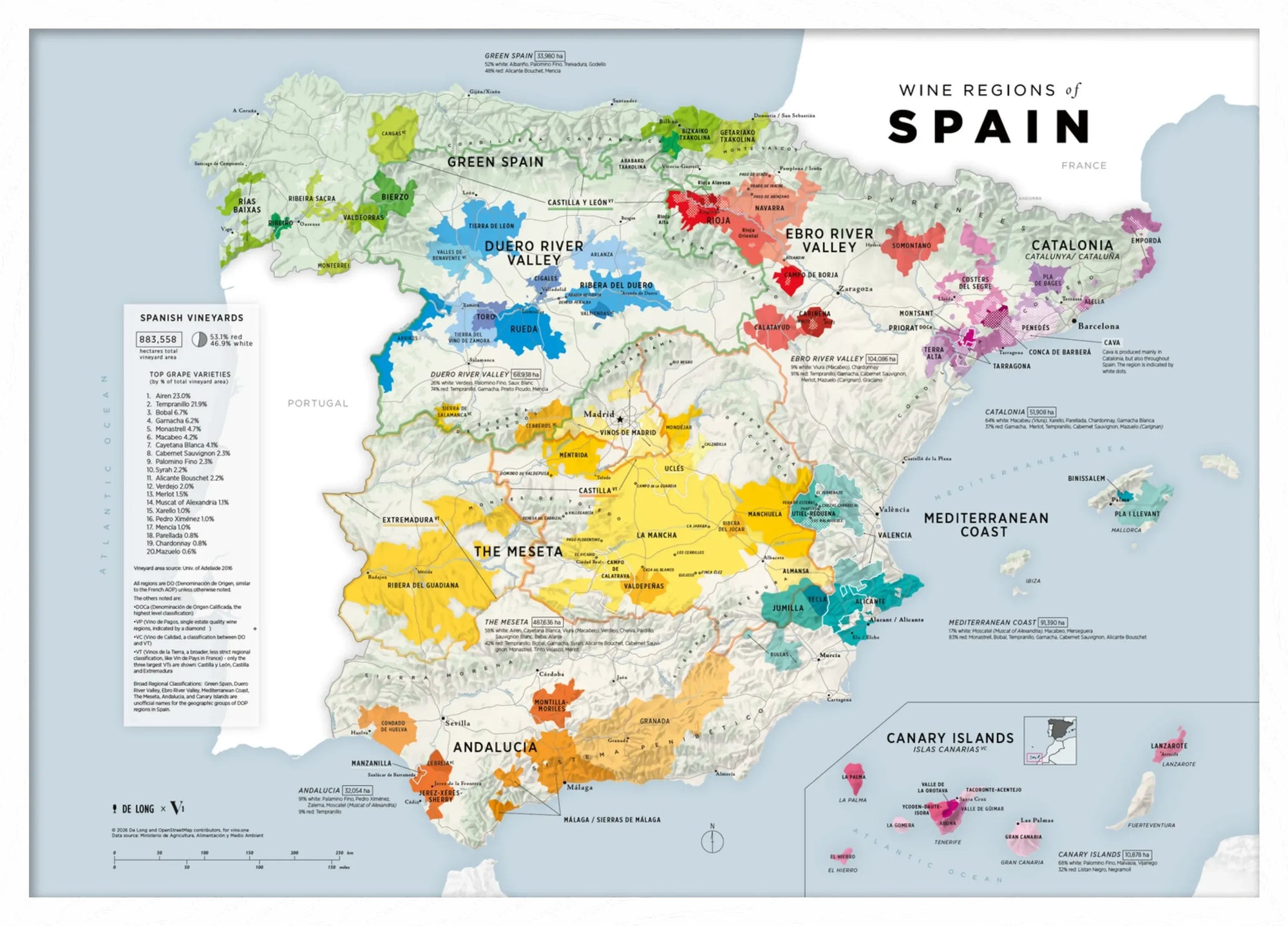 De Long's Wine Regions of Spain Vino One Framed map pairs perfectly with wood frames or the Wine Regions of Italy map.