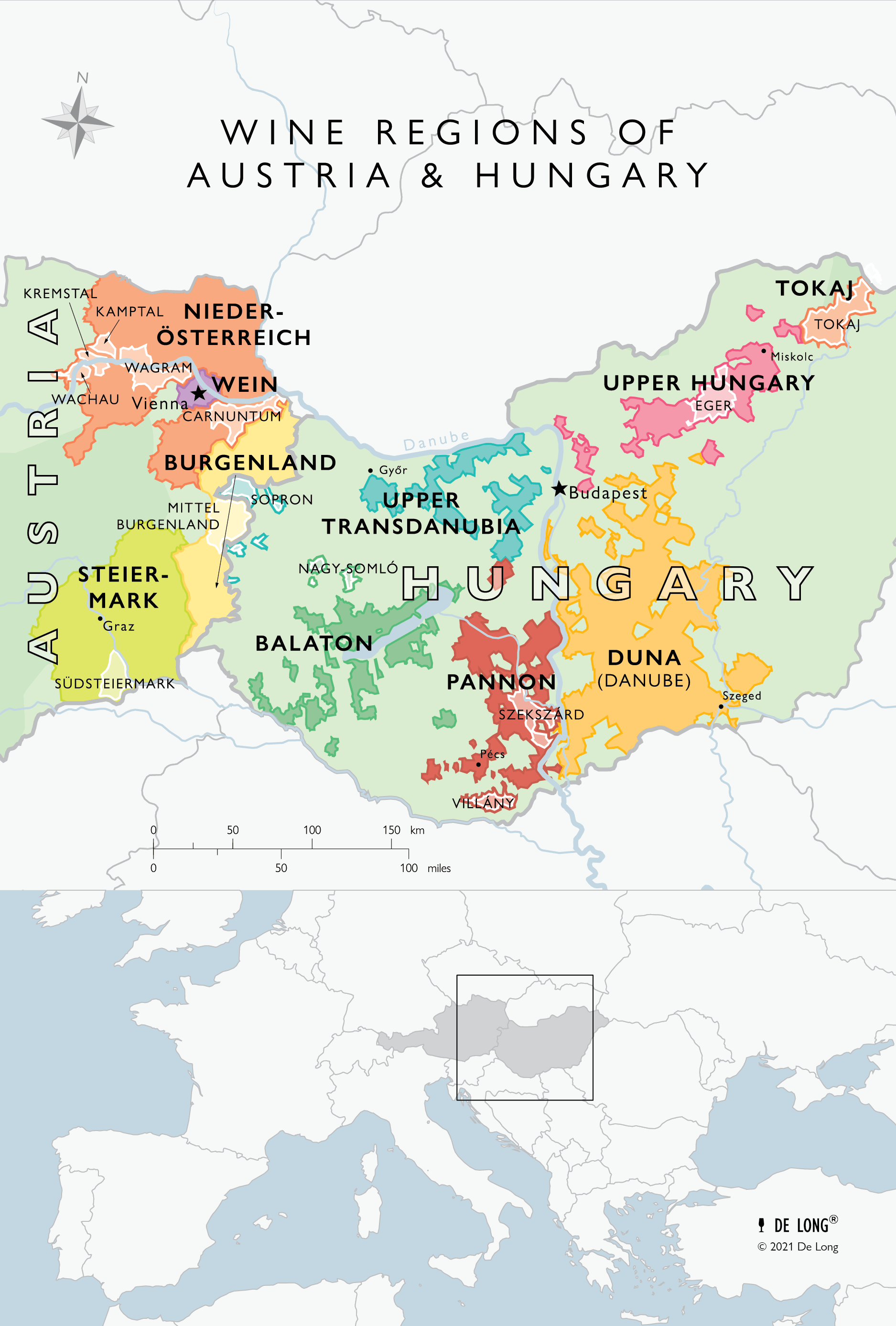 Wine Map of Austria and Hungary - Digital Version