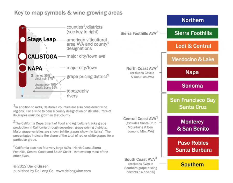 Metro Wine Map of California Key | De Long