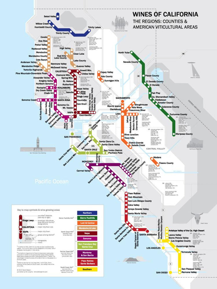 Metro Wine Map of California | De Long