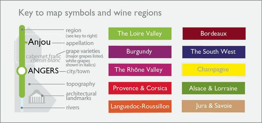 Metro Wine Map of France Detail Key | De Long