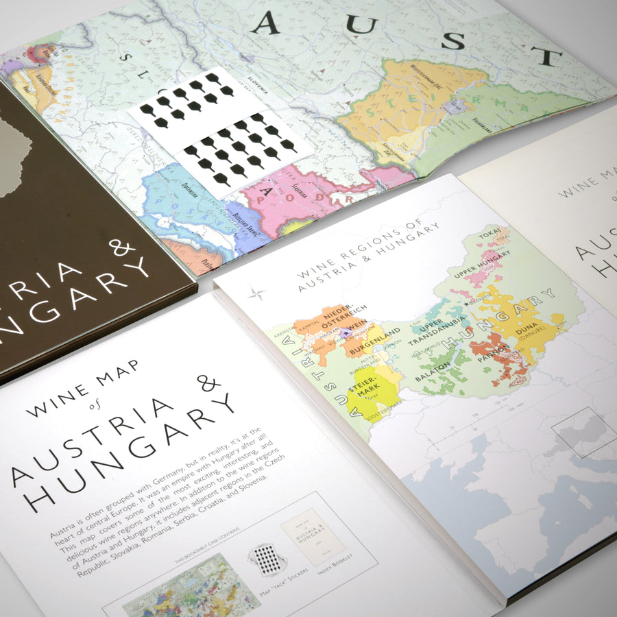 Wine Map of Austria and Hungary Bookshelf Edition Open