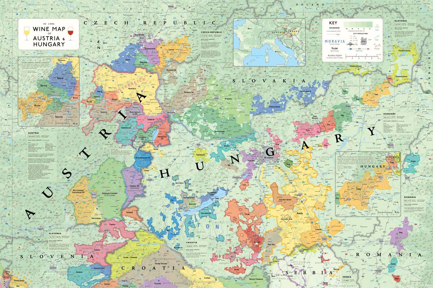 Wine Maps of the World Austria &amp; Hungary | De Long