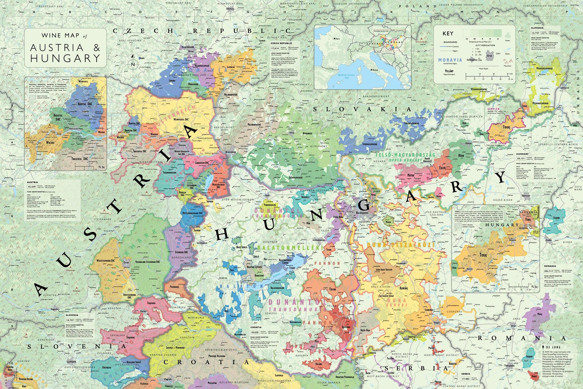 Wine Map of Austria and Hungary Bookshelf Edition Map