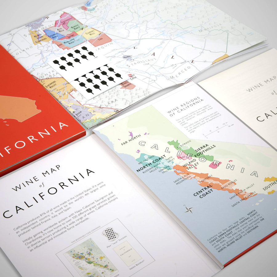Wine Map of California Bookshelf Edition Open