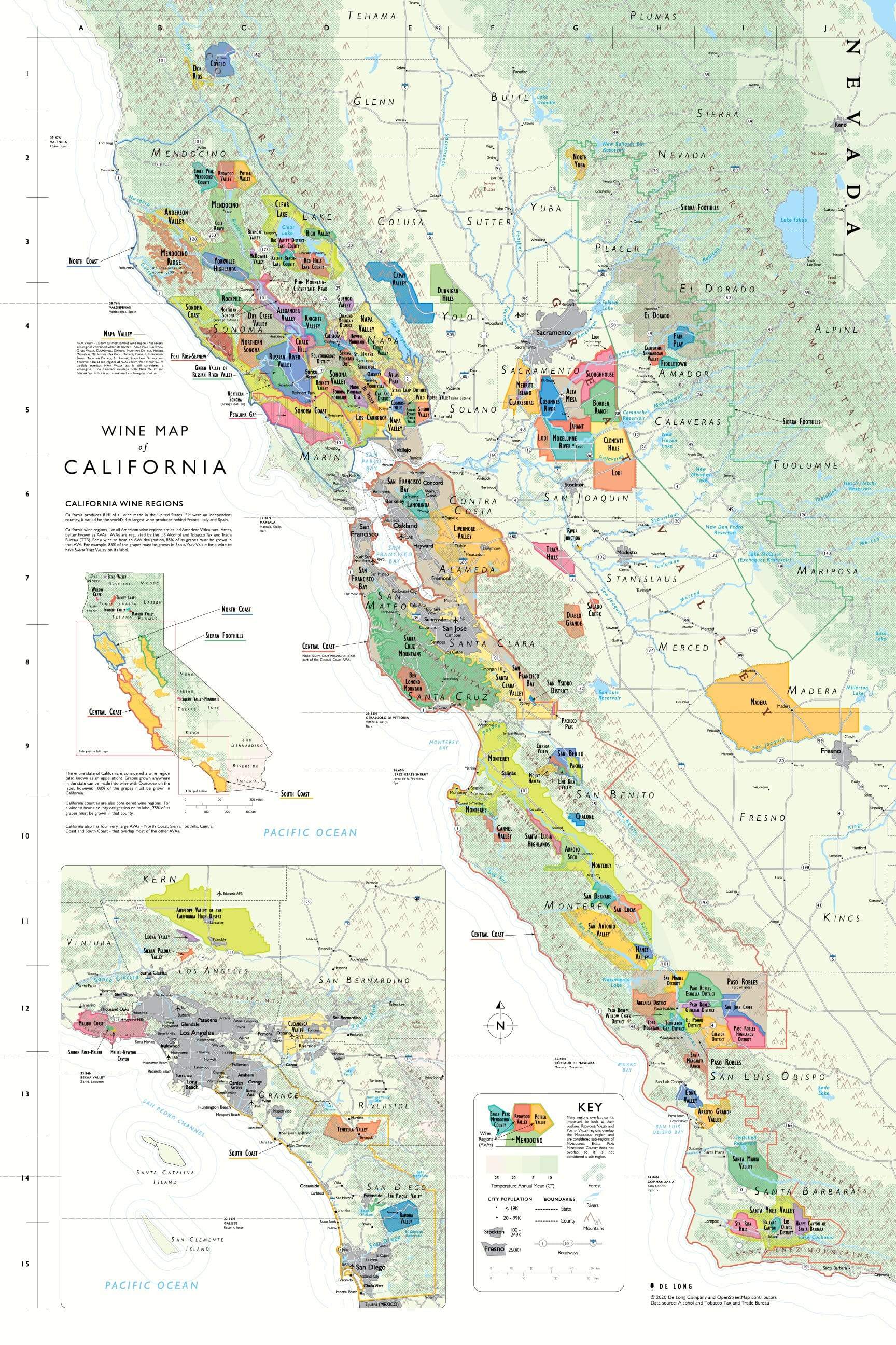Wine Map of California Bookshelf Edition Map