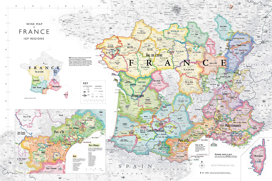 Wine Map of France - Bookshelf Edition IGP Regions Map
