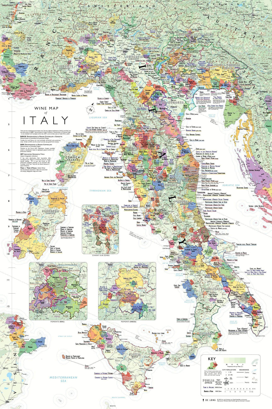 Wine Map of Italy - Bookshelf Edition Map